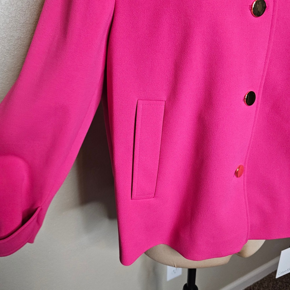 NWT Calvin Klein Womens Pink Button Front Crepe Swing Jacket Gold Buttons 14P - Picture 3 of 11